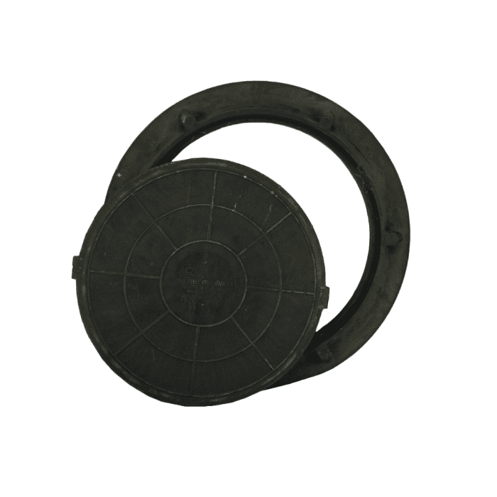 Люк полимерный (легкий садовый) серый/черный круглый 750х580 h=60мм 15кН