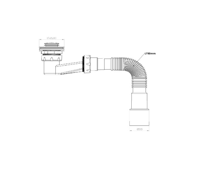 Сифон в сборе для глубоких поддонов с гибкой трубой L750
