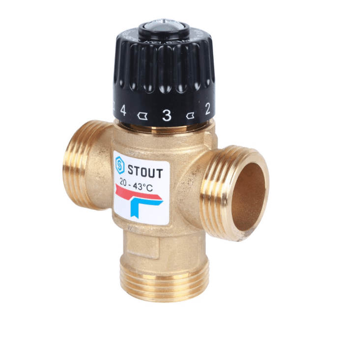 Клапан смесительный термостатический для систем отопления и ГВС STOUT НР 1"  KVs1,6 20-43°С SVM-0120-164325