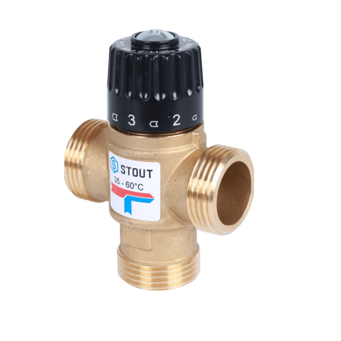 Клапан смесительный термостатический для систем отопления и ГВС STOUT НР 1" KVs1,6 35-60°С SVM-0120-166025