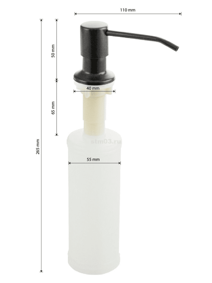Дозатор для жидкого мыла Brimix 6281, врезной, 300мл, Хром матовый