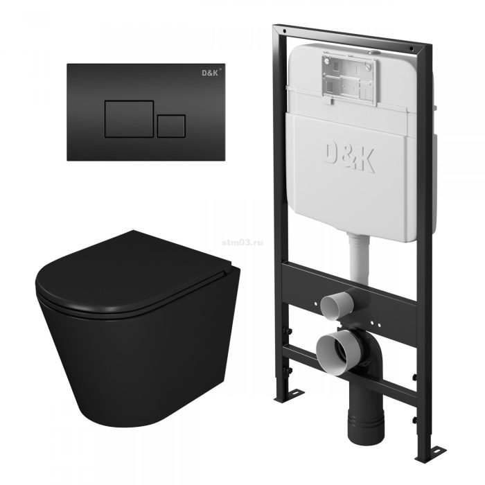 Система инсталляции D&K DS1022502 (4 в 1), унитаз и кнопка черные
