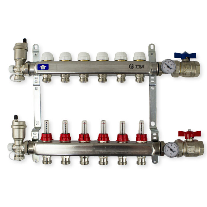 Коллектор из нержавеющей стали в сборе с расходомерами, 6 выходов STOUT SMS 0907 000006