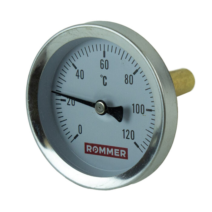Термометр биметаллический ROMMER d63мм, гильза 50мм, 1/2" 120° 0001-635015
