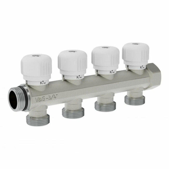 Коллектор регулирующий Valogin VG-901103, 3/4", на 4 выхода, 3/4" ЕК